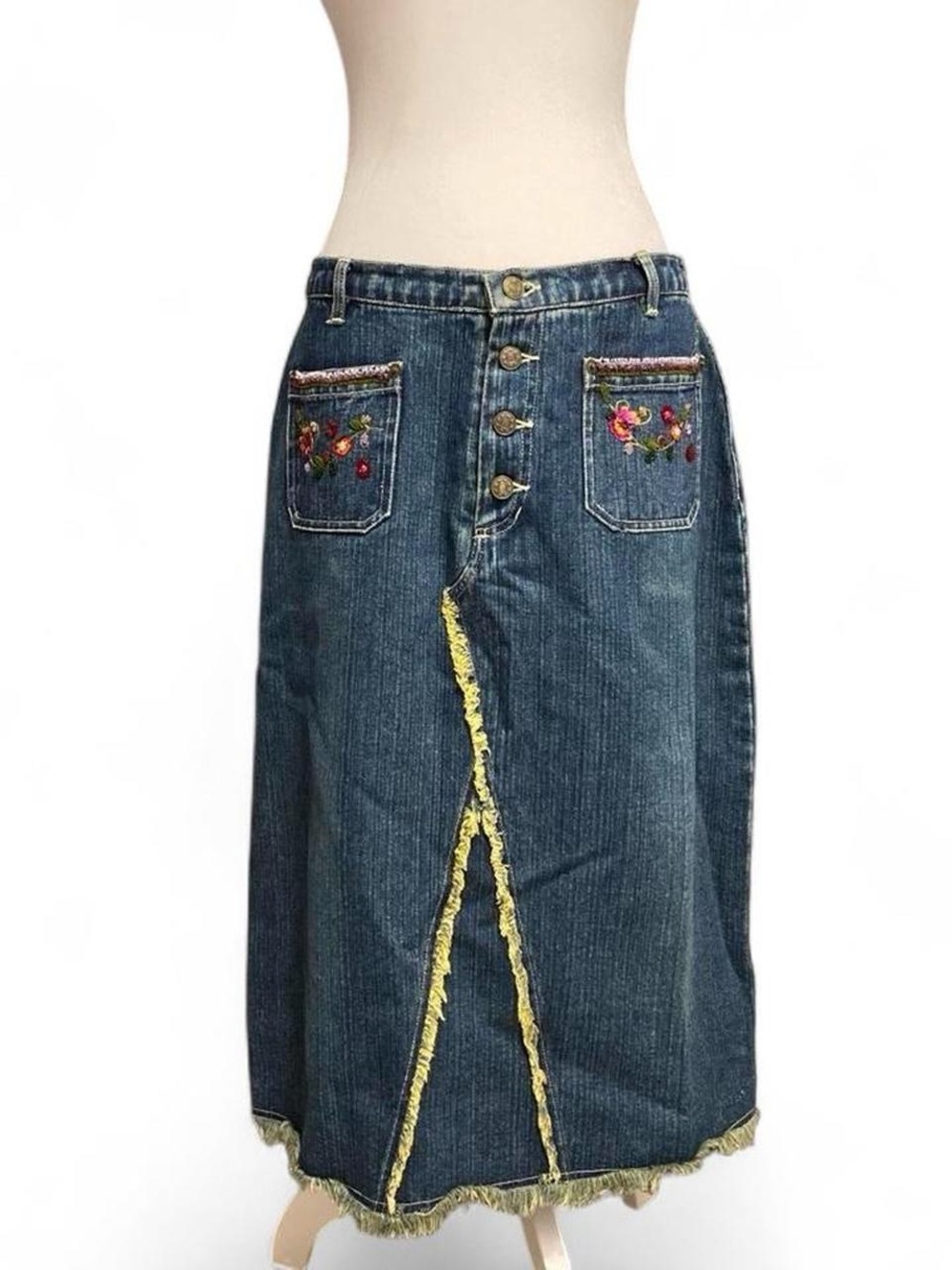 Spiegel Denim Sequin Flower Maxi Skirt